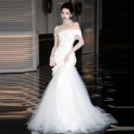 Lightweight off-the-shoulder wedding dress