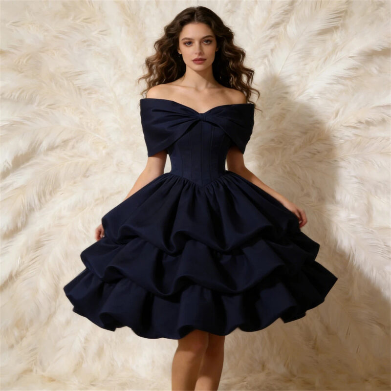 Short, multi-colored, girly-style skirt evening dress