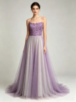 Fluffy, sheer-tulle camisole style formal dress