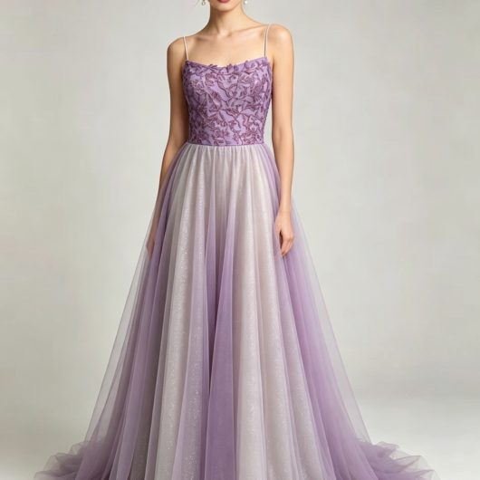 Fluffy, sheer-tulle camisole style formal dress