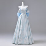 High-end printed satin evening gown