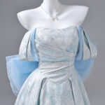 High-end printed satin evening gown
