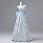 High-end printed satin evening gown