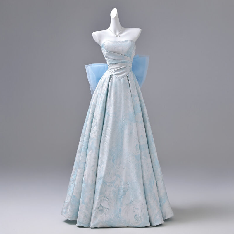 High-end printed satin evening gown