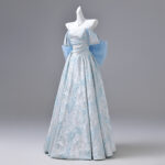 High-end printed satin evening gown