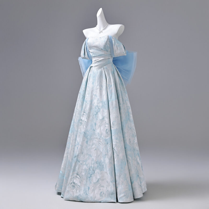 High-end printed satin evening gown