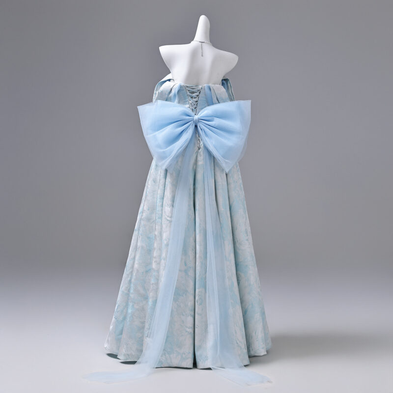 High-end printed satin evening gown