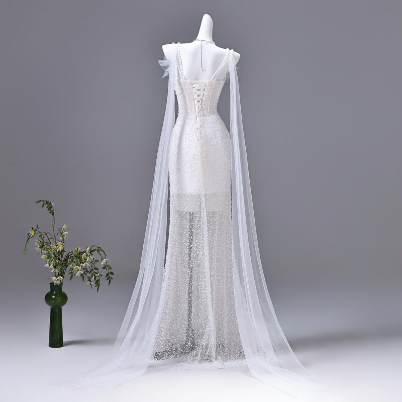 Stylish white camisole dress with pearl details Evening Dress