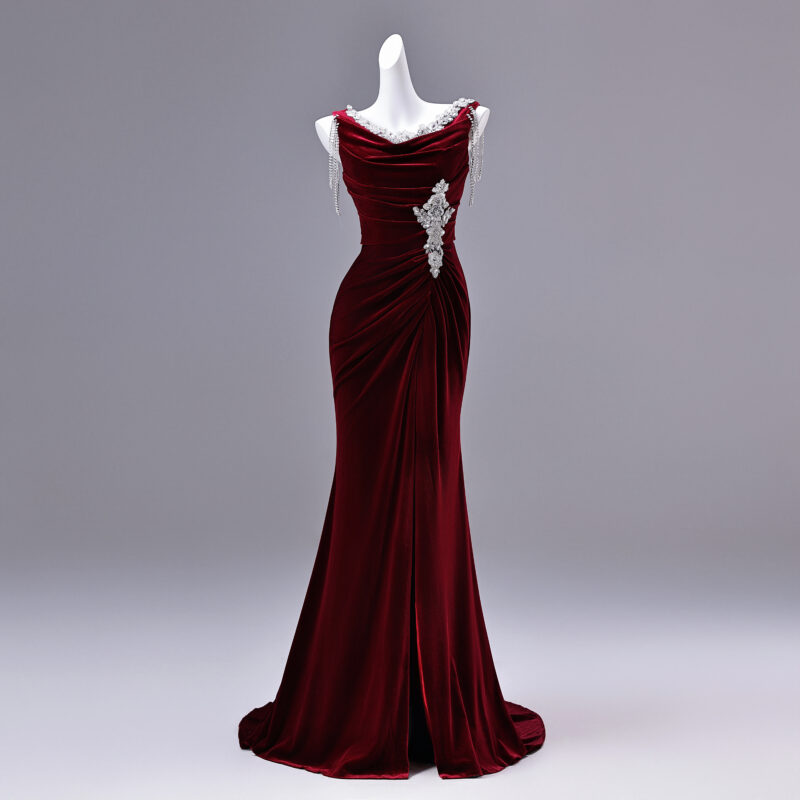 High-end handmade velvet dress Evening Dress