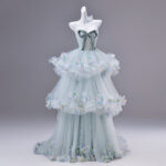 Tiered skirt Bow design at the chest Evening Dress