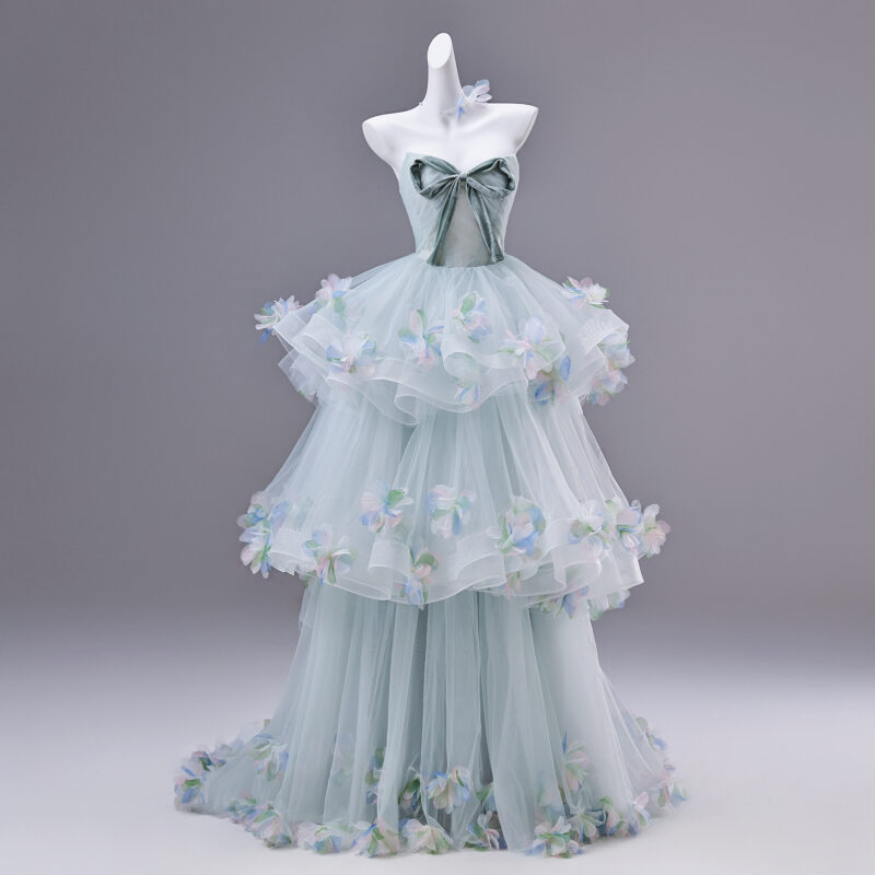 Tiered skirt Bow design at the chest Evening Dress