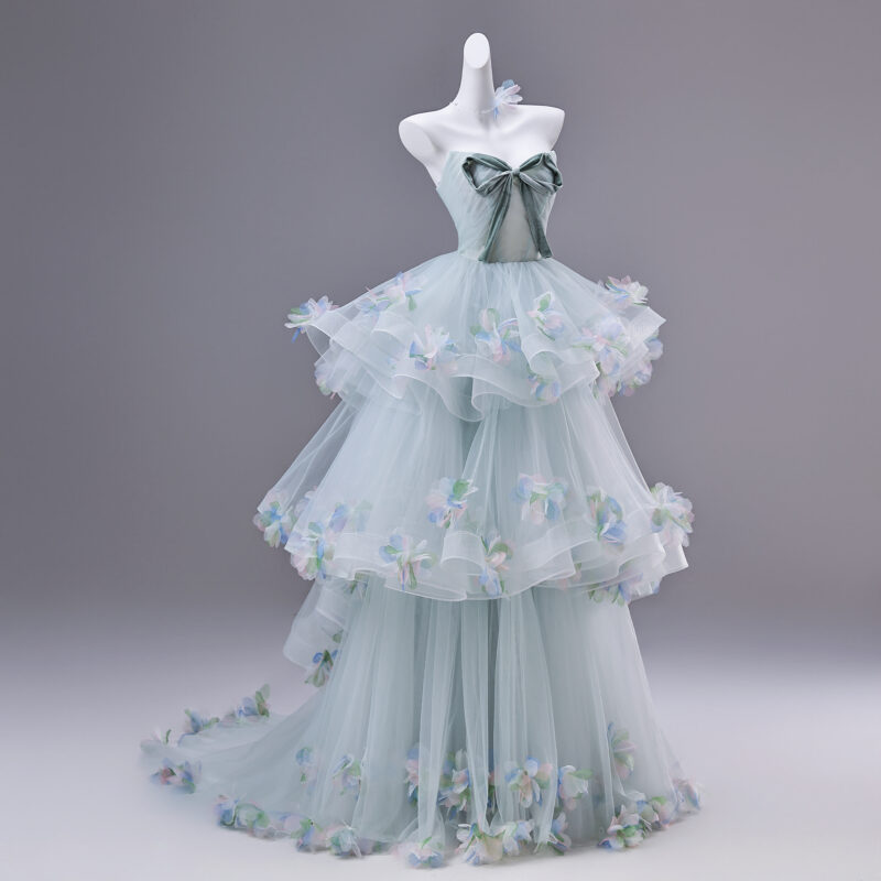Tiered skirt Bow design at the chest Evening Dress