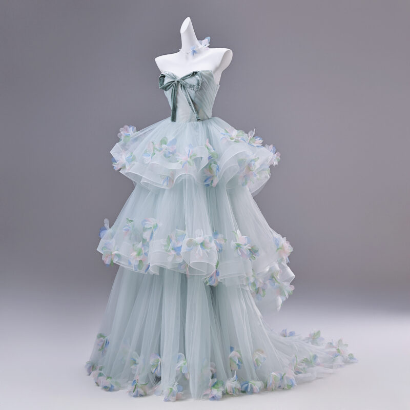 Tiered skirt Bow design at the chest Evening Dress