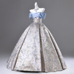 Off-shoulder color-block printed dress with a full skirt Evening Dress