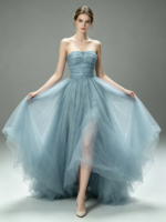French-style princess-inspired strapless evening gown