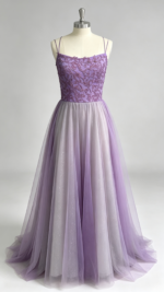 Fluffy, sheer-tulle camisole style formal dress