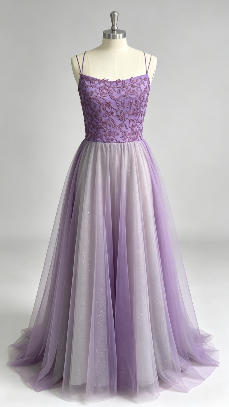 Fluffy, sheer-tulle camisole style formal dress