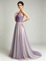 Fluffy, sheer-tulle camisole style formal dress