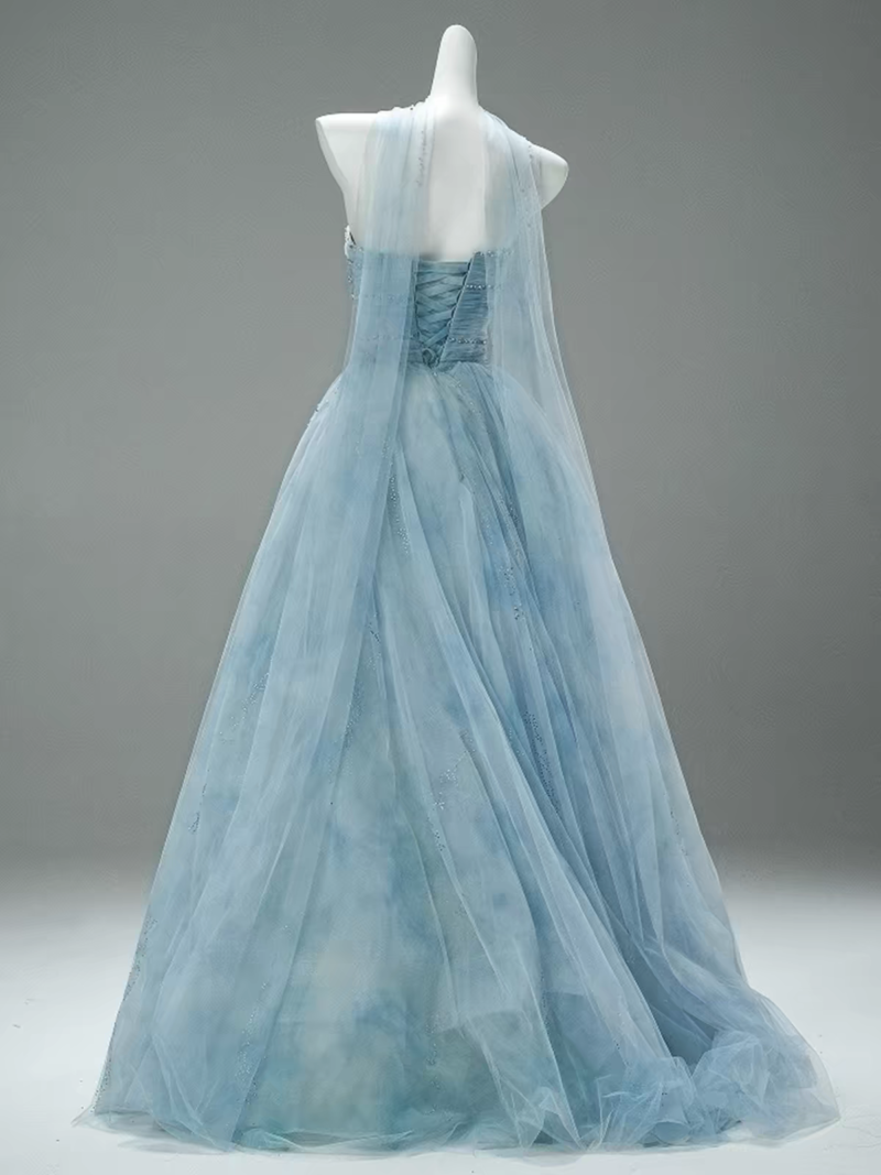 French-style princess-inspired strapless evening gown