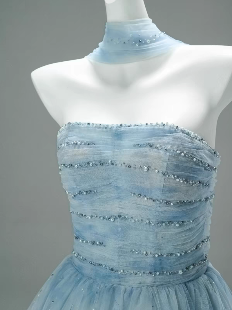 French-style princess-inspired strapless evening gown