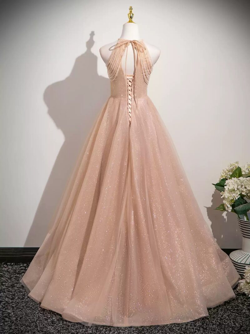 Women's pink halter-neck evening gown