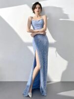 Sexy, open-back, full-length evening gown
