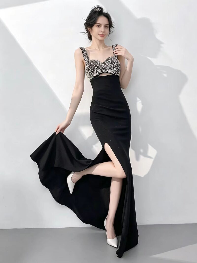 High-end, heavily embellished formal gown