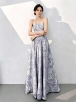 Printed strapless gown with a voluminous skirt