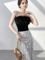Color-block off-the-shoulder gown