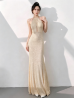 Sexy halter-neck long evening dress