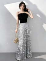 Color-block off-the-shoulder gown