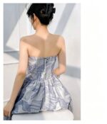 Printed strapless gown with a voluminous skirt
