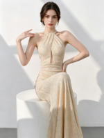 Sexy halter-neck long evening dress