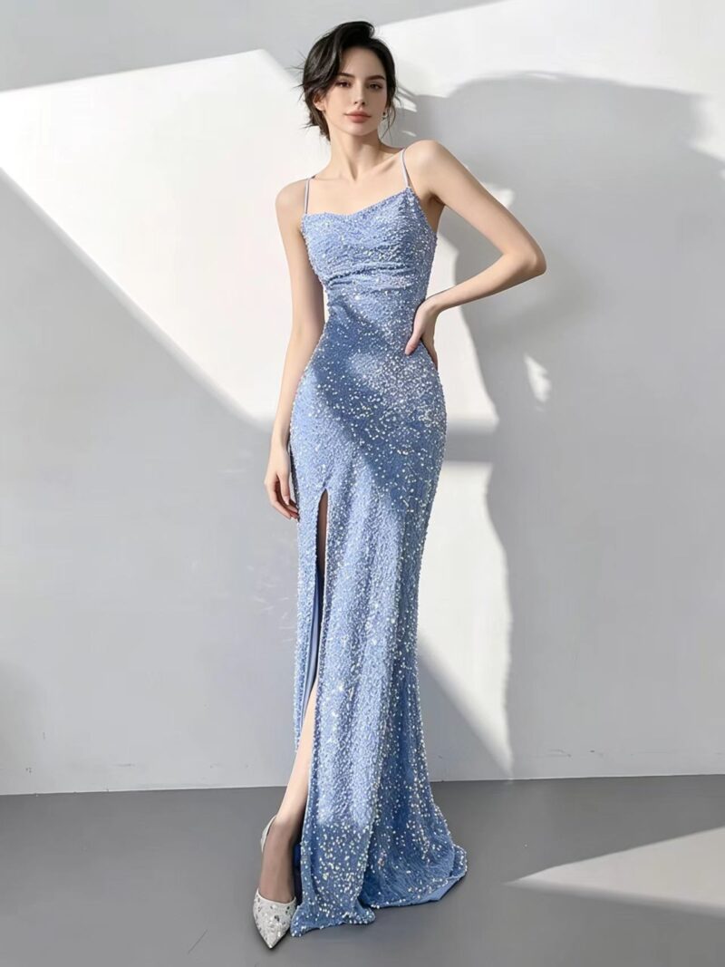 Sexy, open-back, full-length evening gown