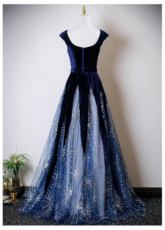 Velvet and Tulle Paneled Gown