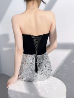 Color-block off-the-shoulder gown