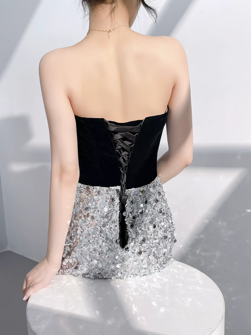 Color-block off-the-shoulder gown
