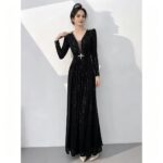 Long-Sleeve Shimmering Fashion Gown