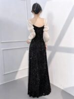 Long-sleeved color-block formal gown