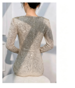 Long-Sleeve Shimmering Fashion Gown