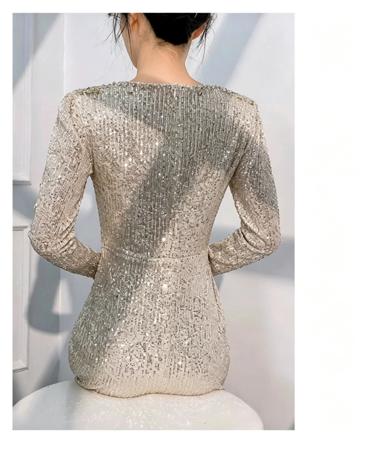 Long-Sleeve Shimmering Fashion Gown