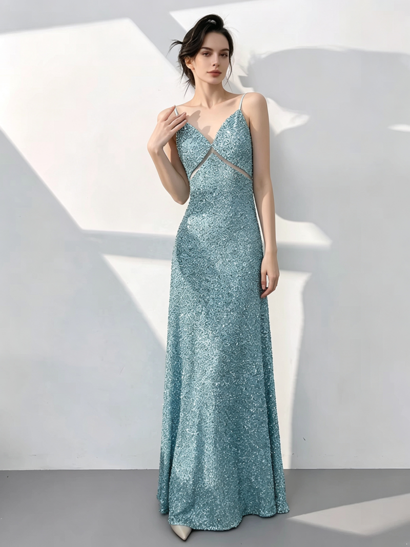 Sparkly Spaghetti-Strap Gown