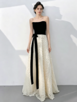 Black and white color-block formal gown