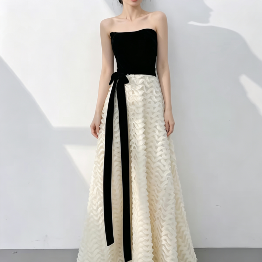 Black and white color-block formal gown