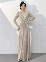 Long-Sleeve Shimmering Fashion Gown
