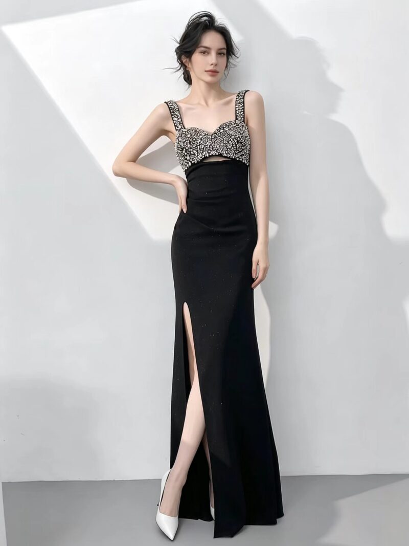 High-end, heavily embellished formal gown