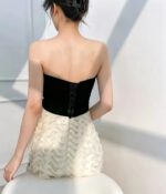 Black and white color-block formal gown