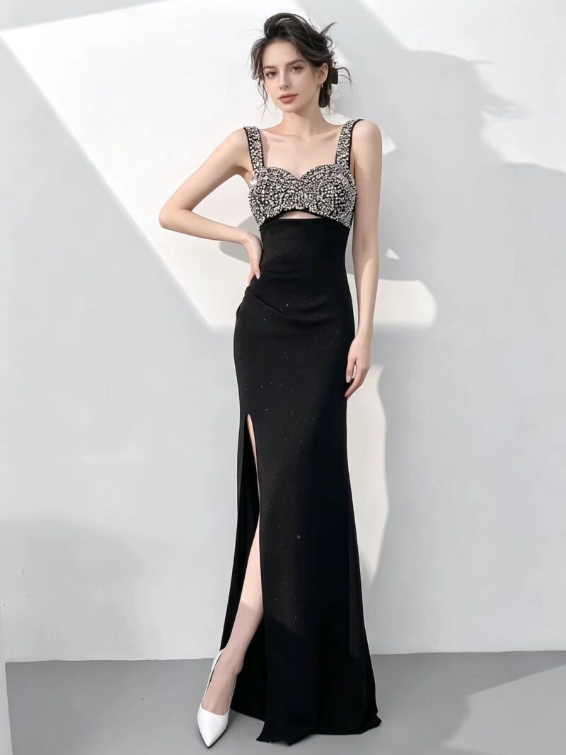 High-end, heavily embellished formal gown