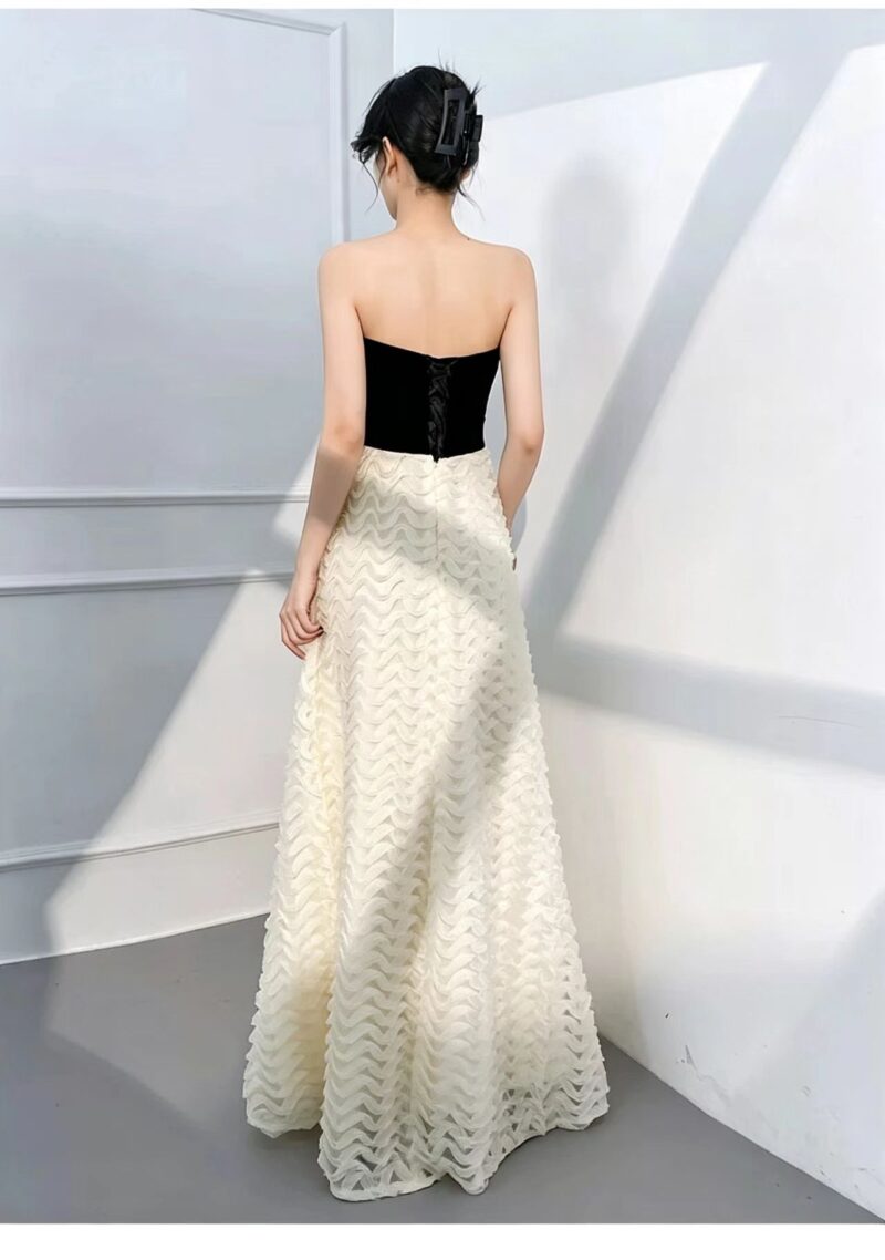 Black and white color-block formal gown