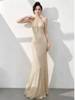 Sexy halter-neck long evening dress